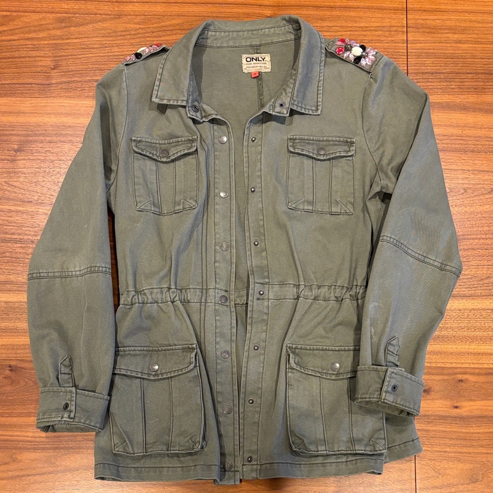 ONLY Olive Utility Jacket with Embroidered Accents